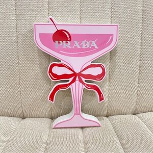 NEW Cute‎ Wooden Pink Cocktail Cherry Prada Bow Decor Martini Coquette